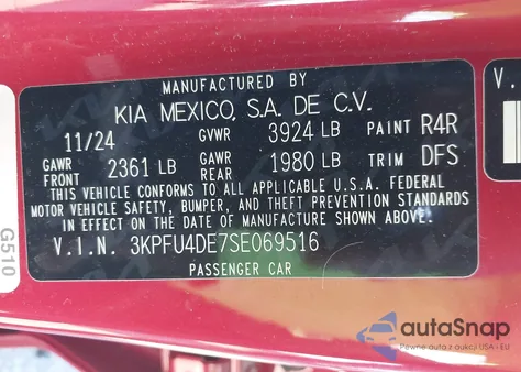 2025 Kia K4 Ex из США, поврежденный, VIN 3KPFU4DE7SE069516